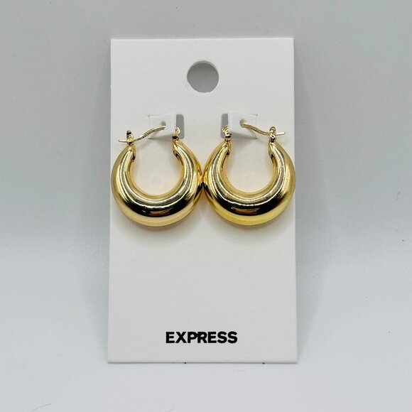Express Jewelry - Express Gold Chunky Hoop Earrings Bold Dome Huggie Style NWT Fashion Jewelry